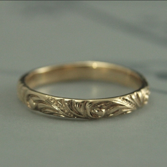Solid 10K Handmade Ornate Edwardian Style Ring Band, size 6 - Picture 10 of 13